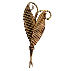Vintage Murat Paris Gold Tone Fern Leaf Spray Brooch Pin Signed France 1950s